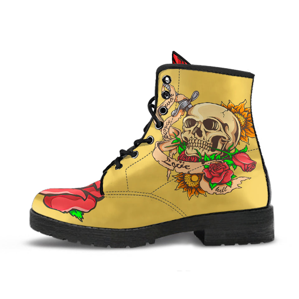 Polar Boots, Sugar Skull, Women's Boots, Yellow Color, Lace Up Boots
