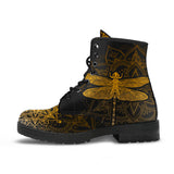 Golden Mandala, Dragonfly Boots, Hippie, Womens Leather