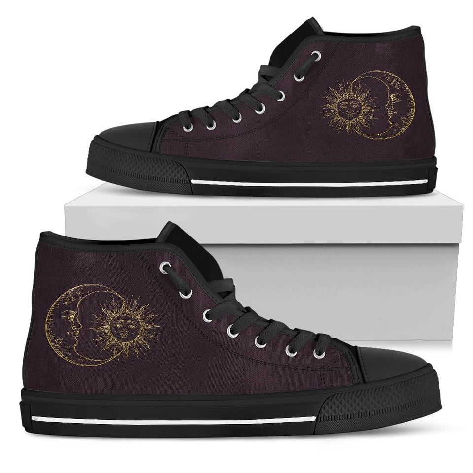 Sun Moon Mandala, Gold Burgandy Wine, Women's Boots