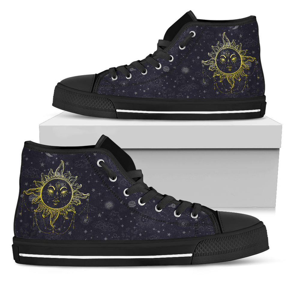 Sun and Moon, Mandala Design, Women's Boots high top