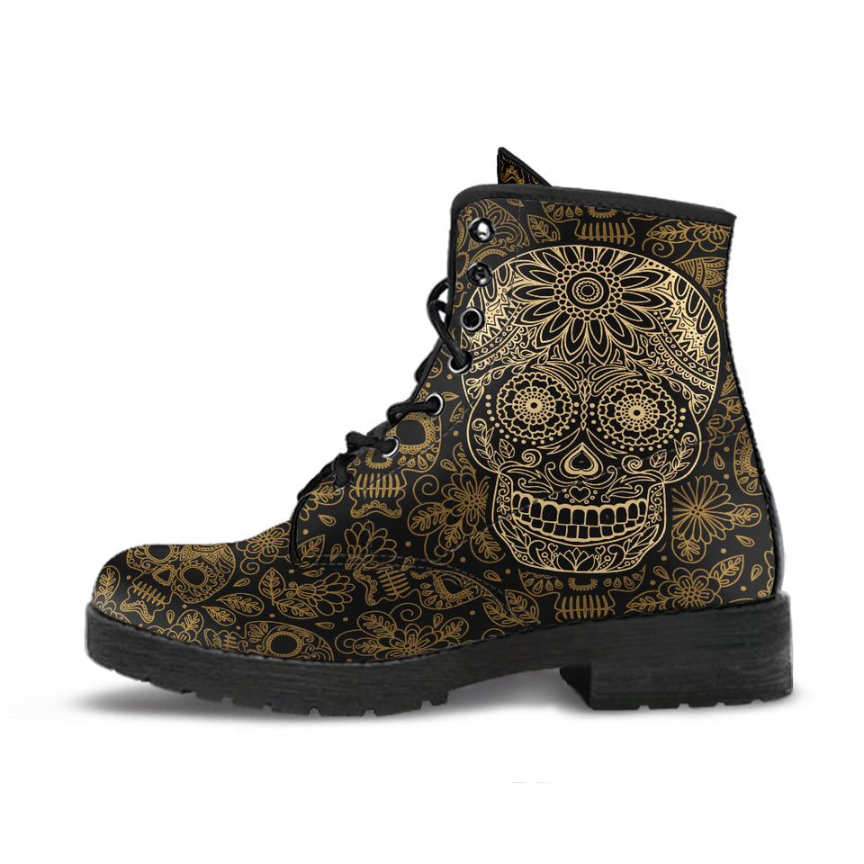 Sugar Skull, Womens Leather Boots, Handmade Crafted, Vegan Leather, Streetwear, Rain Boots, Hippie, Spiritual, Custom Printed, Classic Boot