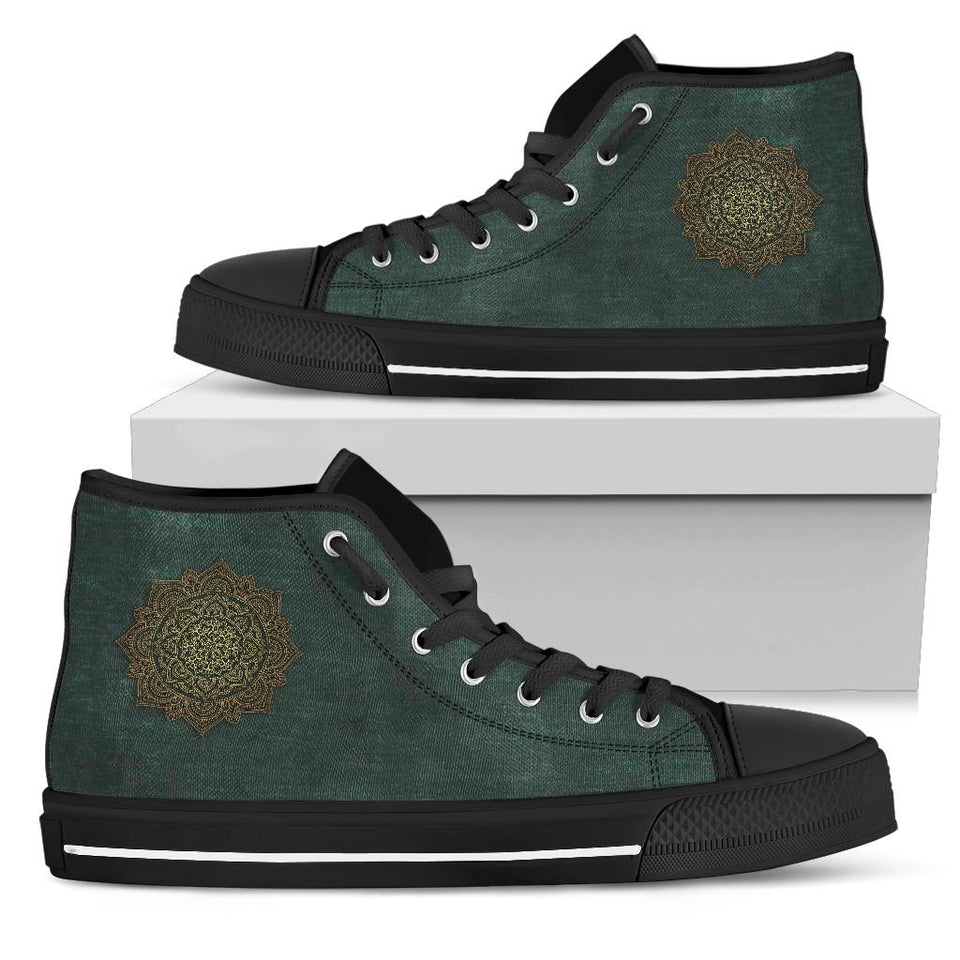 Green Mandala Boots, Leather Boots Women
