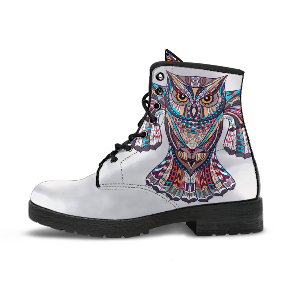 Owl Boots, Vegan Leather, Handmade Crafted, Womens Leather Boots