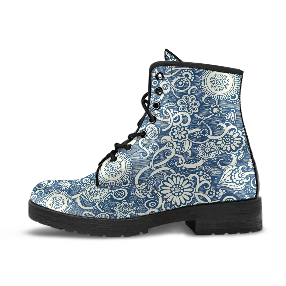 Womens Leather Boots, Zen Boots, Streetwear, Handmade Crafted, Vegan Leather, Paisley, Hippie, Spiritual, Women Girl Gift, Classic Boot