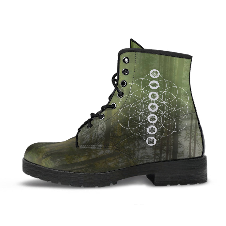 Womens Leather Boots, Tree Of Life, Handmade Crafted, Chakra, Streetwear, Vegan leather, Custom Printed, Rain Boots, Hippie, Classic Boot
