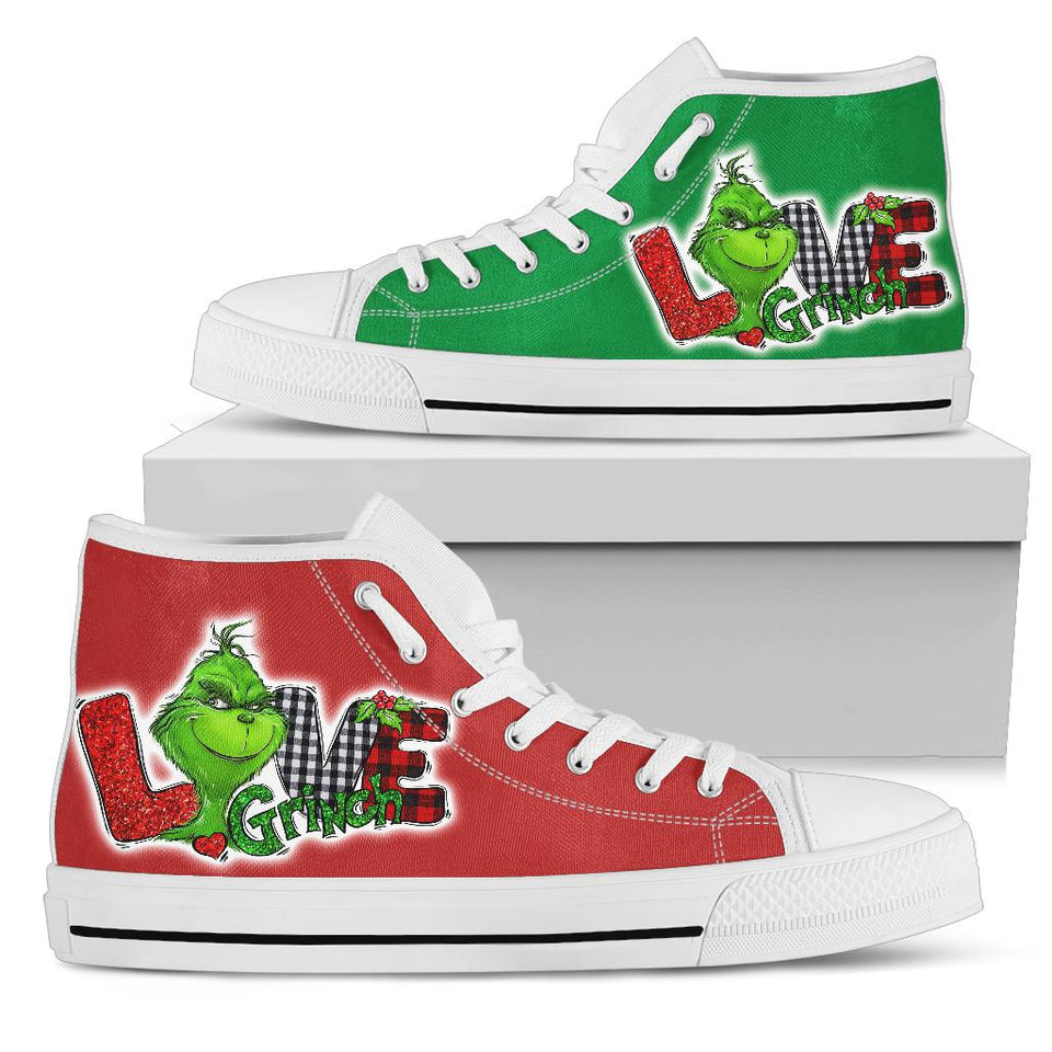 Peace Love Grinch Custom Hi Tops, Merry Christmas Custom Shoes