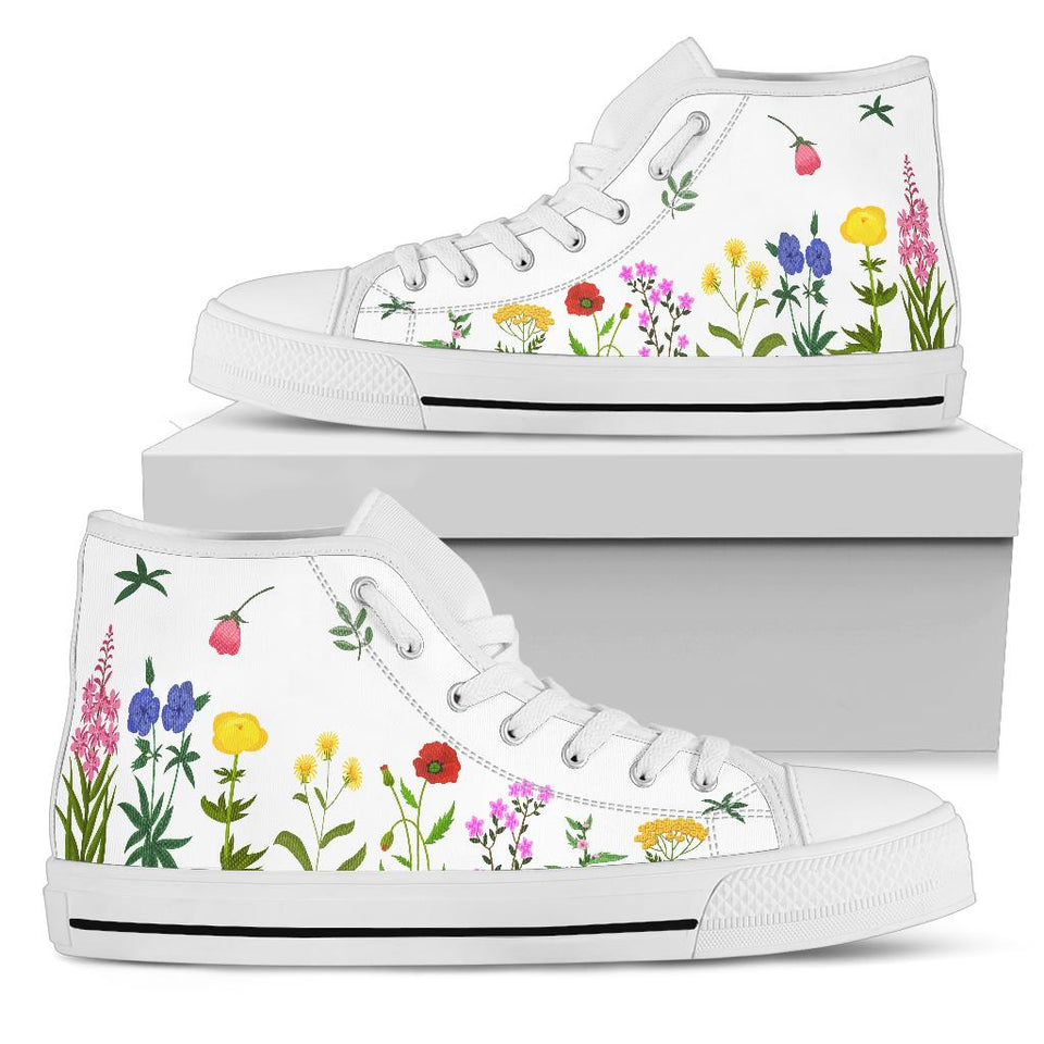 Wildflowers hand painted shoes colourful flowers personalised canvas Shoes