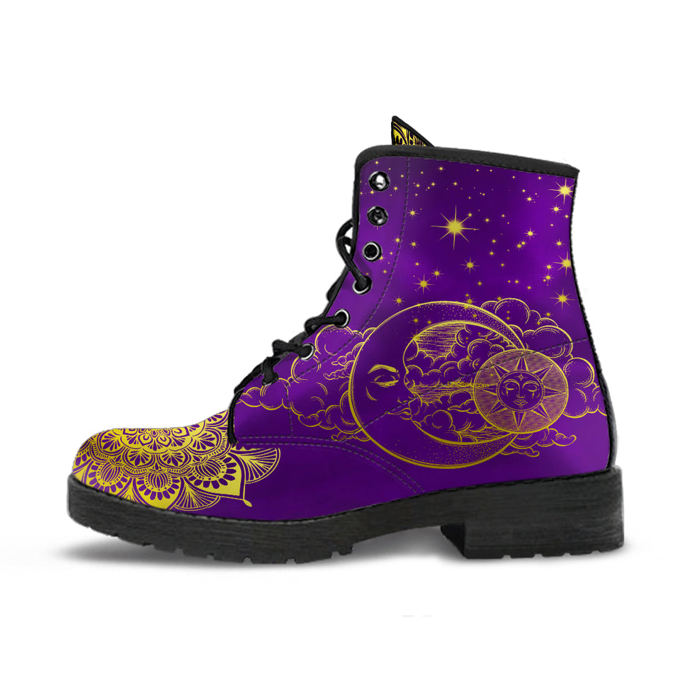 Gold Sun and Moon, Mandala Zen Spirit, Women's Boots, Vegan Leather