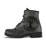 Grey Tree of Life, Handcrafted boots, Vegan Leather, ankle Boots Women