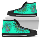Peacock Mandala, Turquoise Teal Green high top