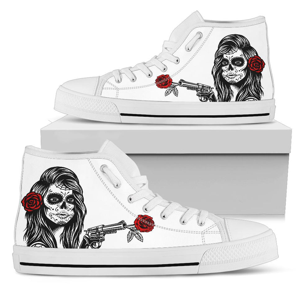 custom shoes sugar skull flowers roses pistol colour day of the dead cult gothic printed converse shoes sneakers sneakers