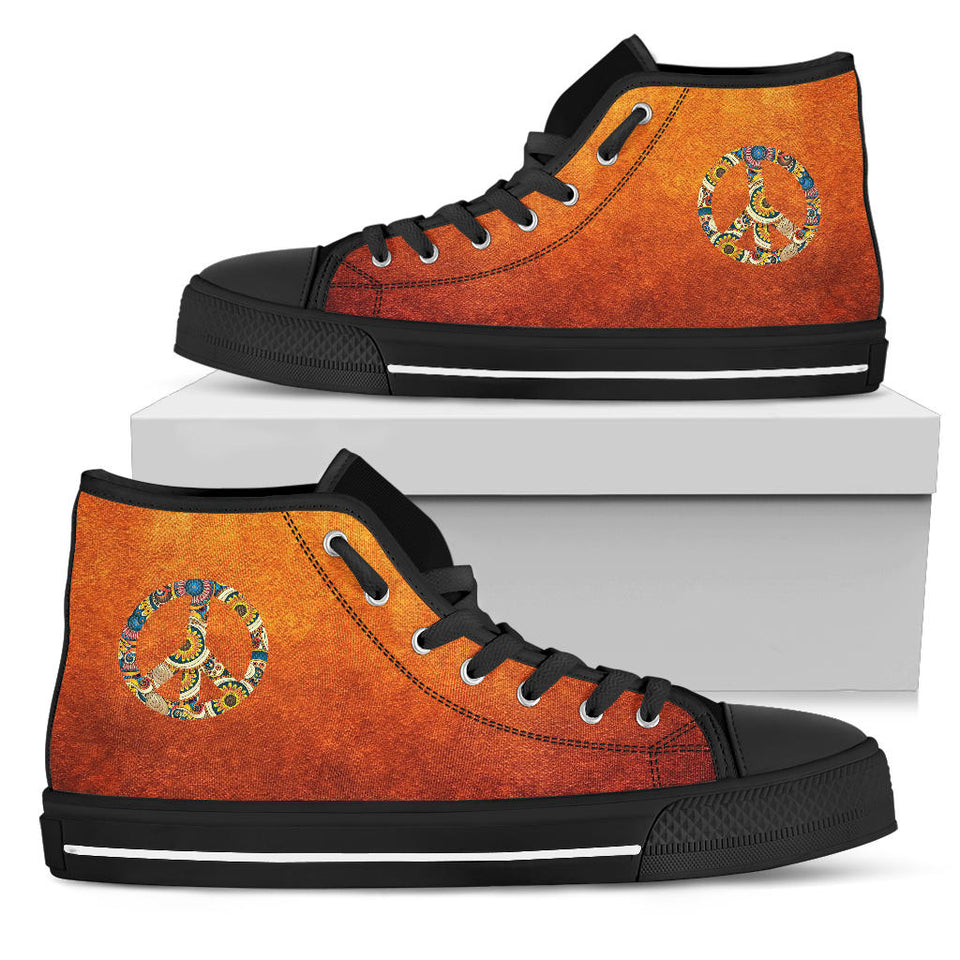 Orange Peace Sign, Womens Leather Boots, Handmade Crafted