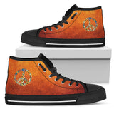 Orange Peace Sign, Womens Leather Boots, Handmade Crafted