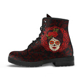 Mexican Skull Girl, Womens Leather Boots, Skull Shoes, handcrafted boots, snow boots women, Rain Shoes, womens outdoor boots, Ankle Booties