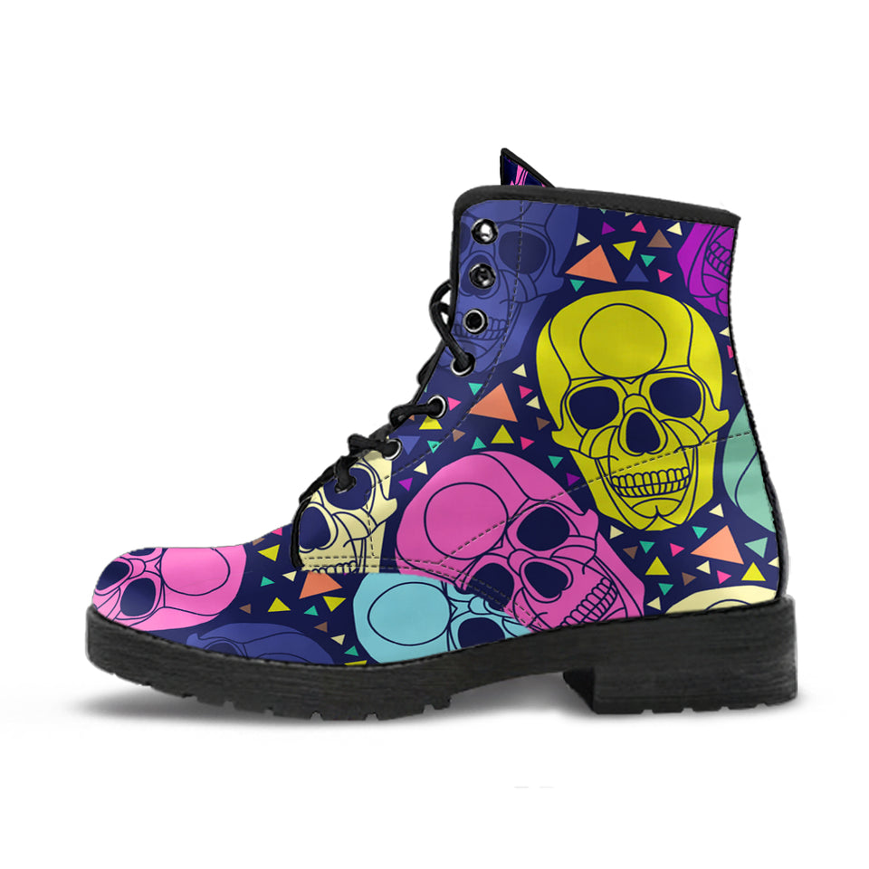 Rainbow Sugar Skull, Dia De los Muertos, Women's Boots, Vegan Leather, Combat Style Boots, Lolita Combat Boots, Day Of The Dead