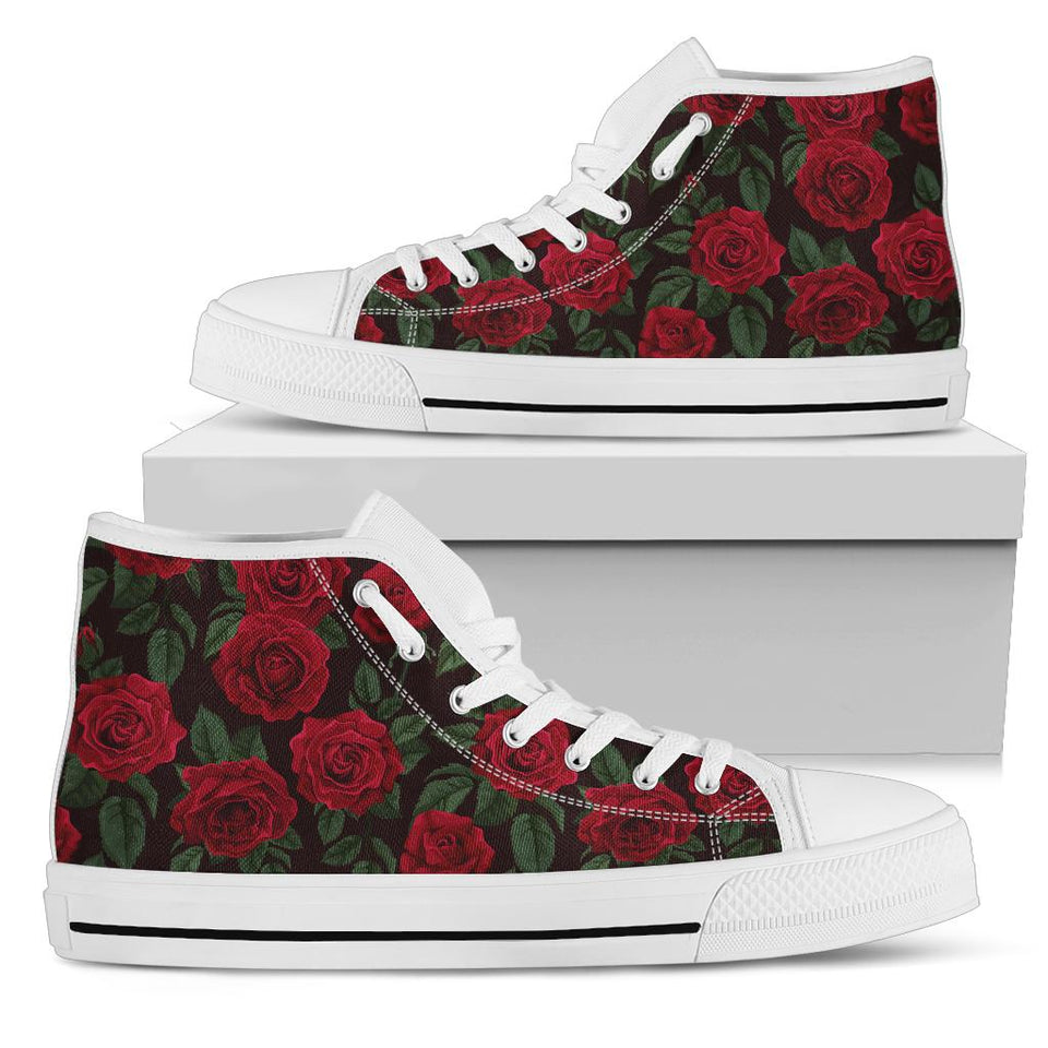 Red Roses Floral Flowers Black High Top