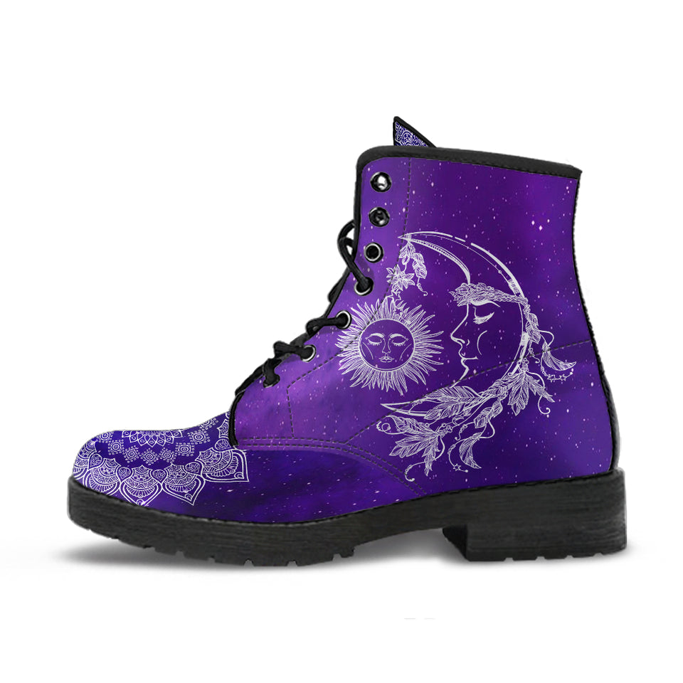 Sun and Moon Galaxy Handcrafted Women's Booties Vegan-Friendly Leather Boots