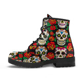 Sugar Skull Flowers, Mexican Skull, Women's Boots, Vegan Leather, Combat Style Boots, Lolita Combat Boots, Day Of The Dead