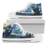 TARDIS in the Starry Night Custom Sneakers, Doctor Who Custom Shoes, Van Gogh Hand Painted Shoes
