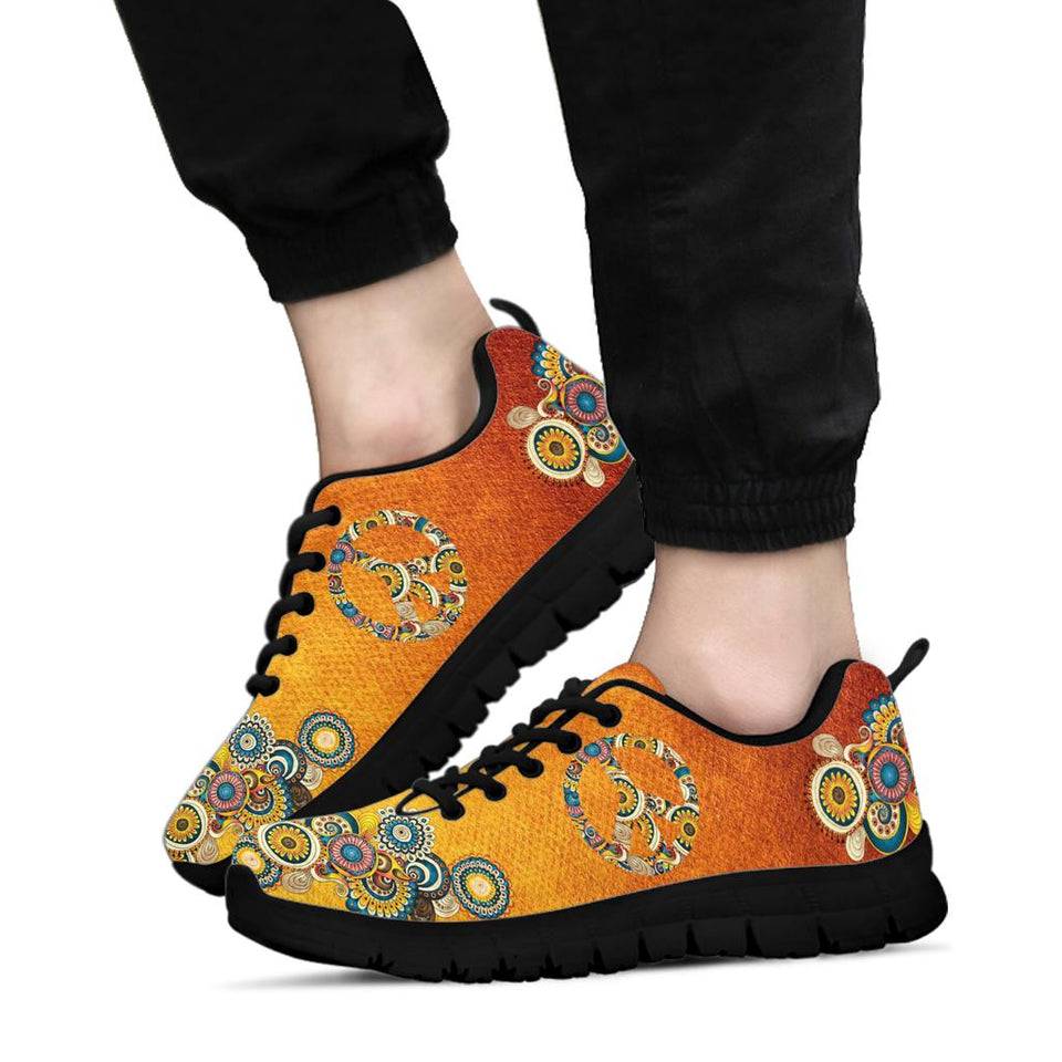 Orange Peace Sign, Womens Leather Boots, Handmade Crafted