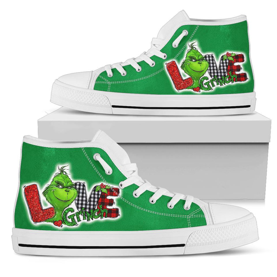 Peace Love Grinch Custom Hi Tops, Merry Christmas Custom Shoes (xanh)
