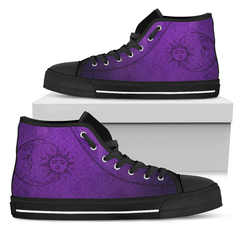 Purple Sun And Moon, Leather Boots high top