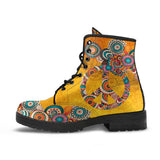 Orange Peace Sign, Womens Leather Boots, Handmade Crafted, Streetwear, Vegan Leather, Women Girl Gift, Hippie, Paisley, Classic Boot