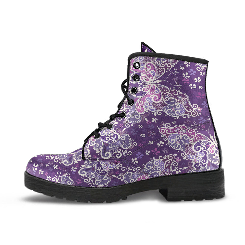 Purple Butterfly, Leather Boots Women, Vegan Leather, Hippie Boots, Handmade Crafted, Rain Boots, Womens Winter Boots, Lace Up Boots