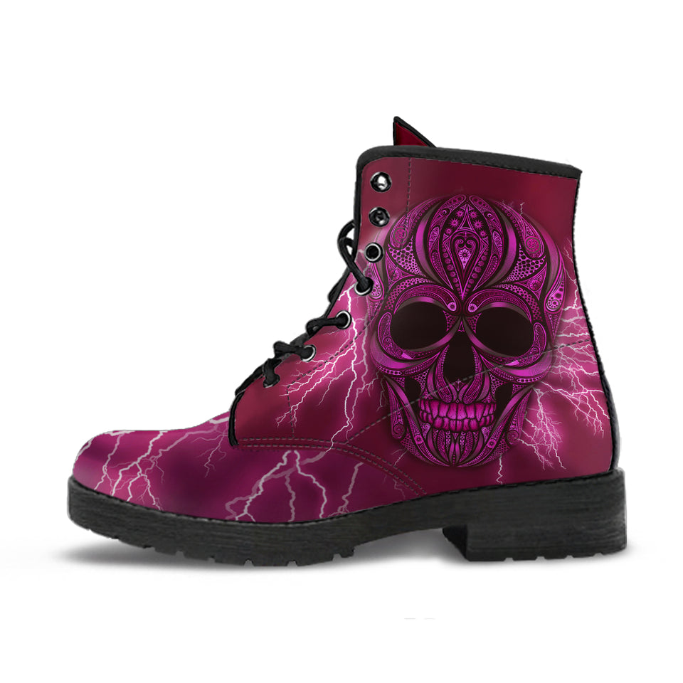 Oriental Skull, Gothic Hiking Boots, Women's Boots, Vegan Leather, Combat Style Boots, Emo Punk Boots, Goth Winter Boots