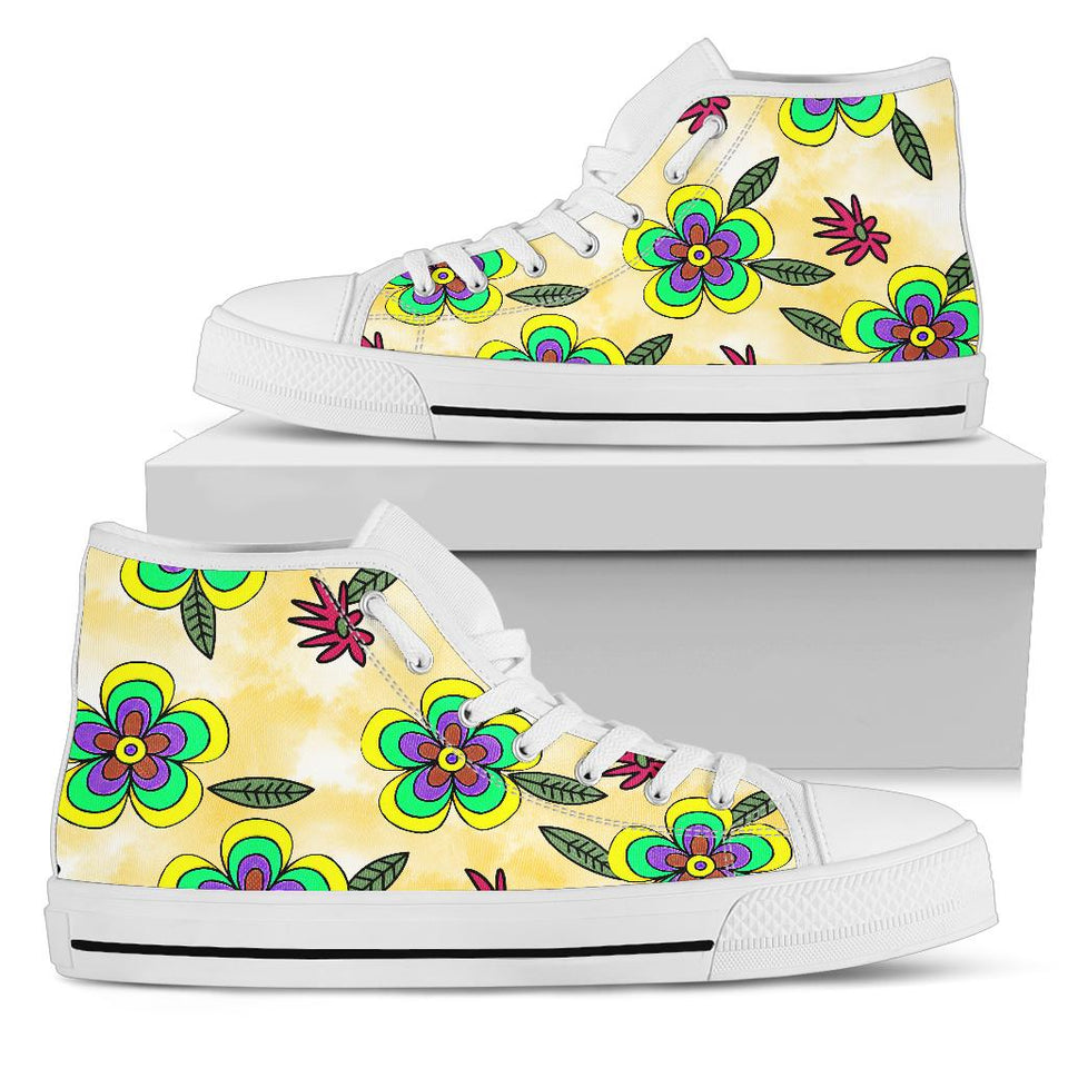 Womenâ€™s high top canvas shoes, Floral sneakers Retro shoes