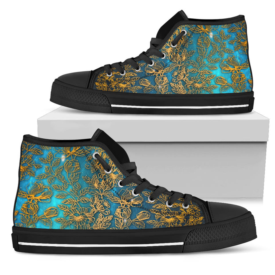 Gold Floral, Vegan Leather, Streetwear, Womens Leather Boots