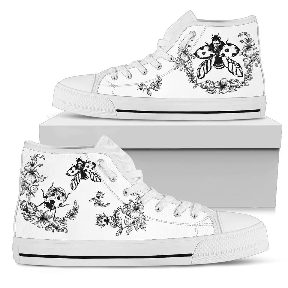 Black_White Boho Ladybird hand painted shoes