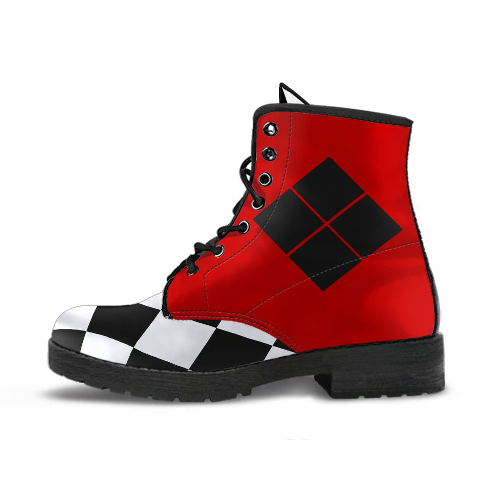 Women's Harley Quinn Inspired Vegan Boots Red Black