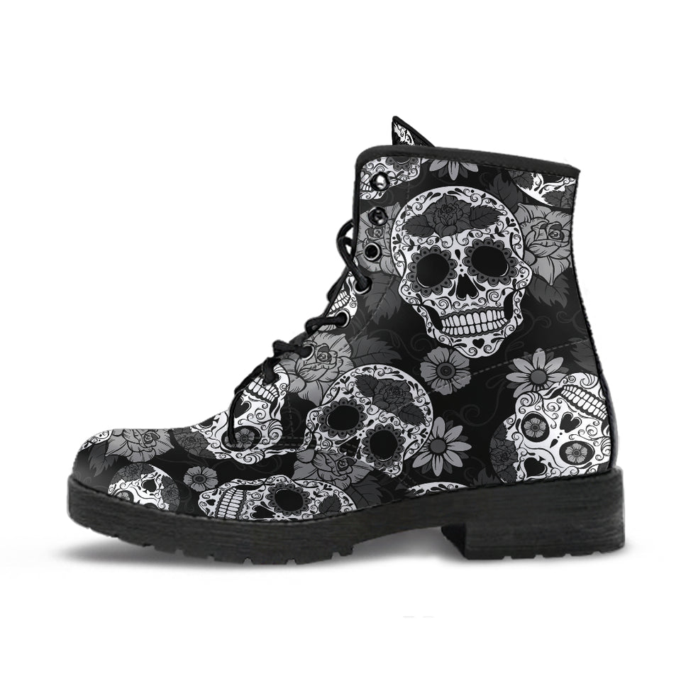 Black & White Skulls, Leather Boots Women, Vegan Leather, Floral, Handmade Boots, Hipster, Bohemian boots, Womens Printed Shoes