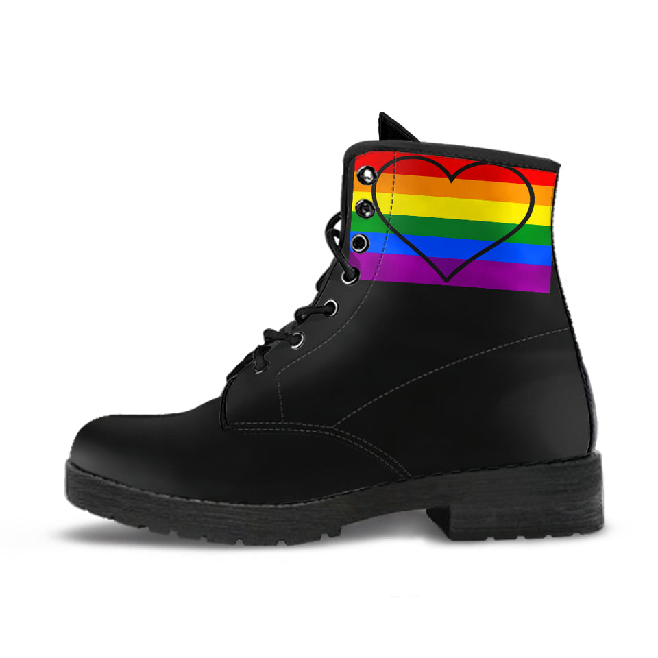 Heart Pride, Vegan Leather, Multi Colored, Hippie, Handmade Boots, Pride Flag