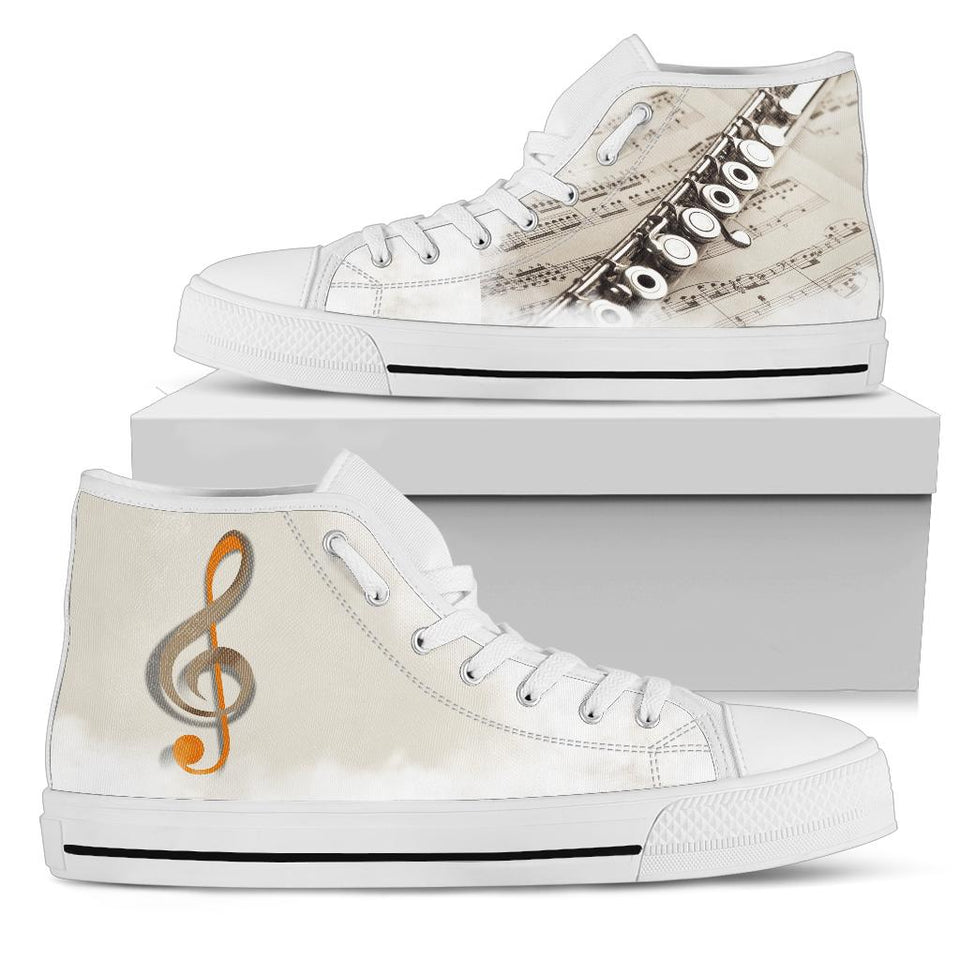 Sheet Music, Flute, Treble Clef, Custom Made Shoes