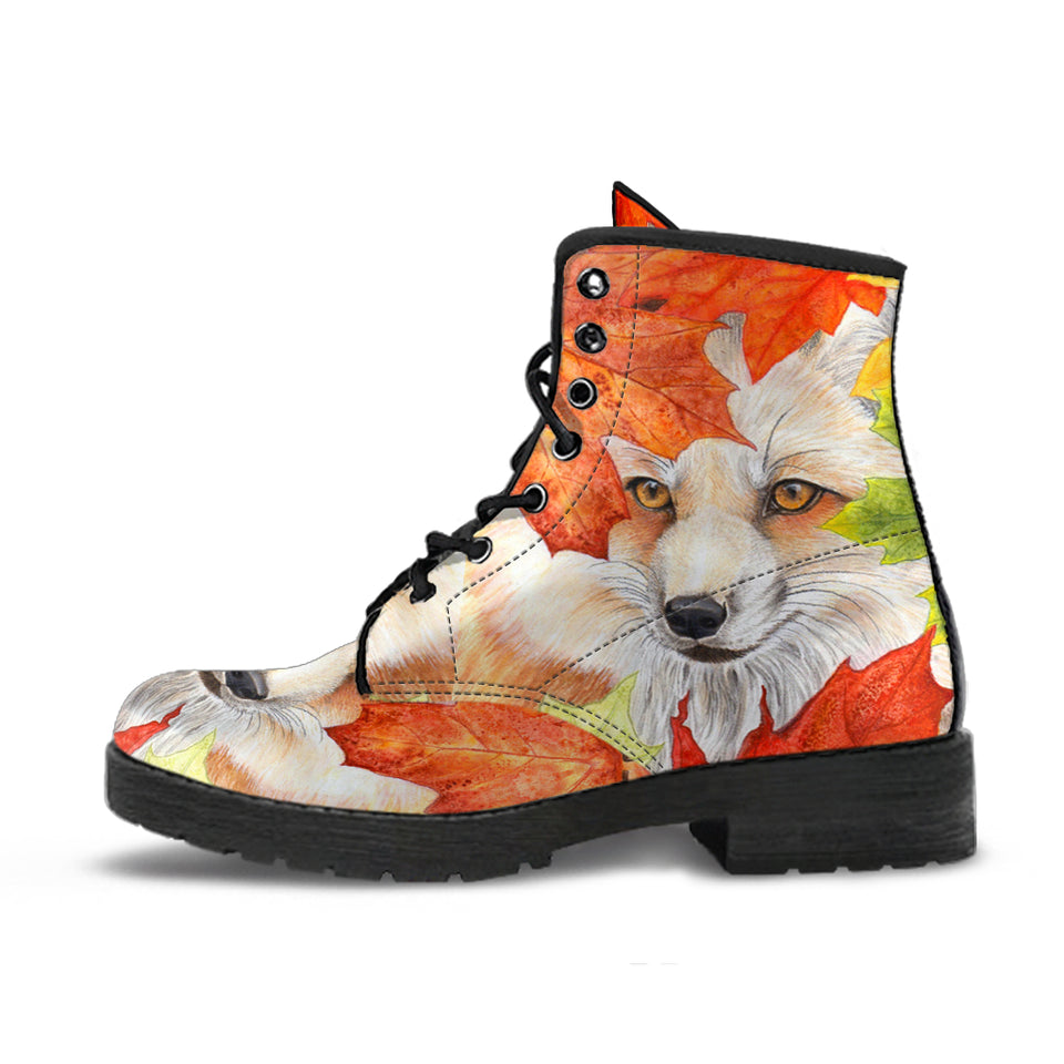 Women Combat Boots, DOGO Red Fox Winter Boot, Vegan, Animal Print Boots