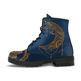 Gold Boho Moon, Blue Leather Boots, Vegan Leather, Custom Leather Boots