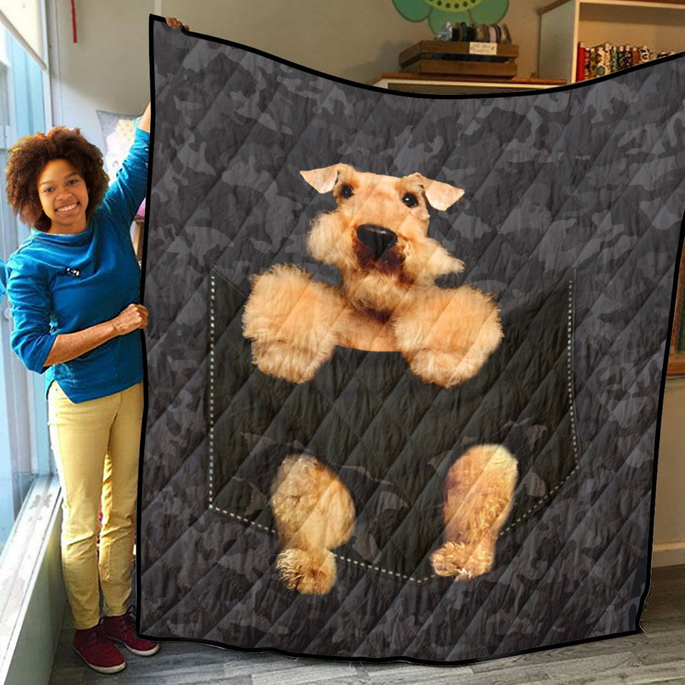 Airedale Terrier Dog Pocket Quilt, Airedale Terrier Quilt Blanket