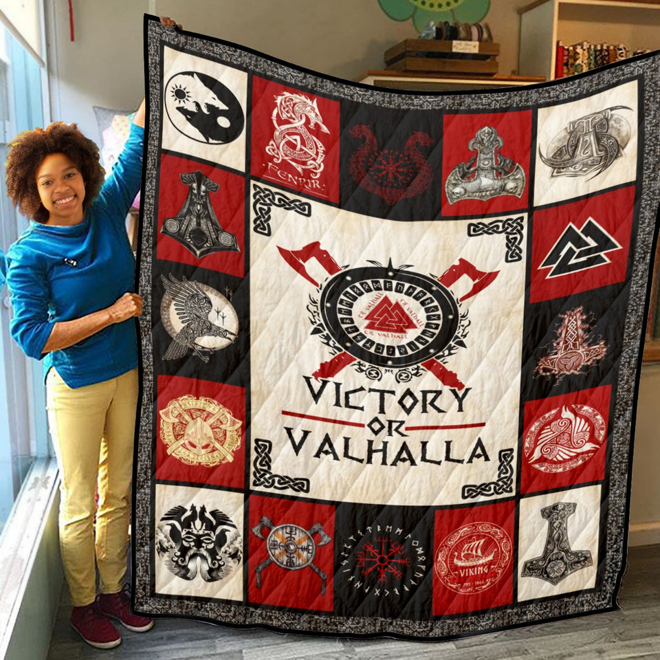 Viking Quilt, Victory Or Valhalla Quilt Blanket Gift Idea