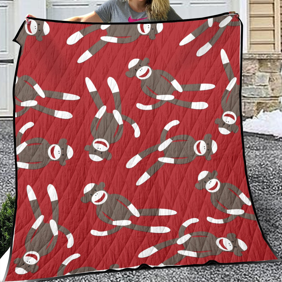 Red Sock Monkey Print Quilt, Red Sock Monkey Quilts Blanket Soft and Warm