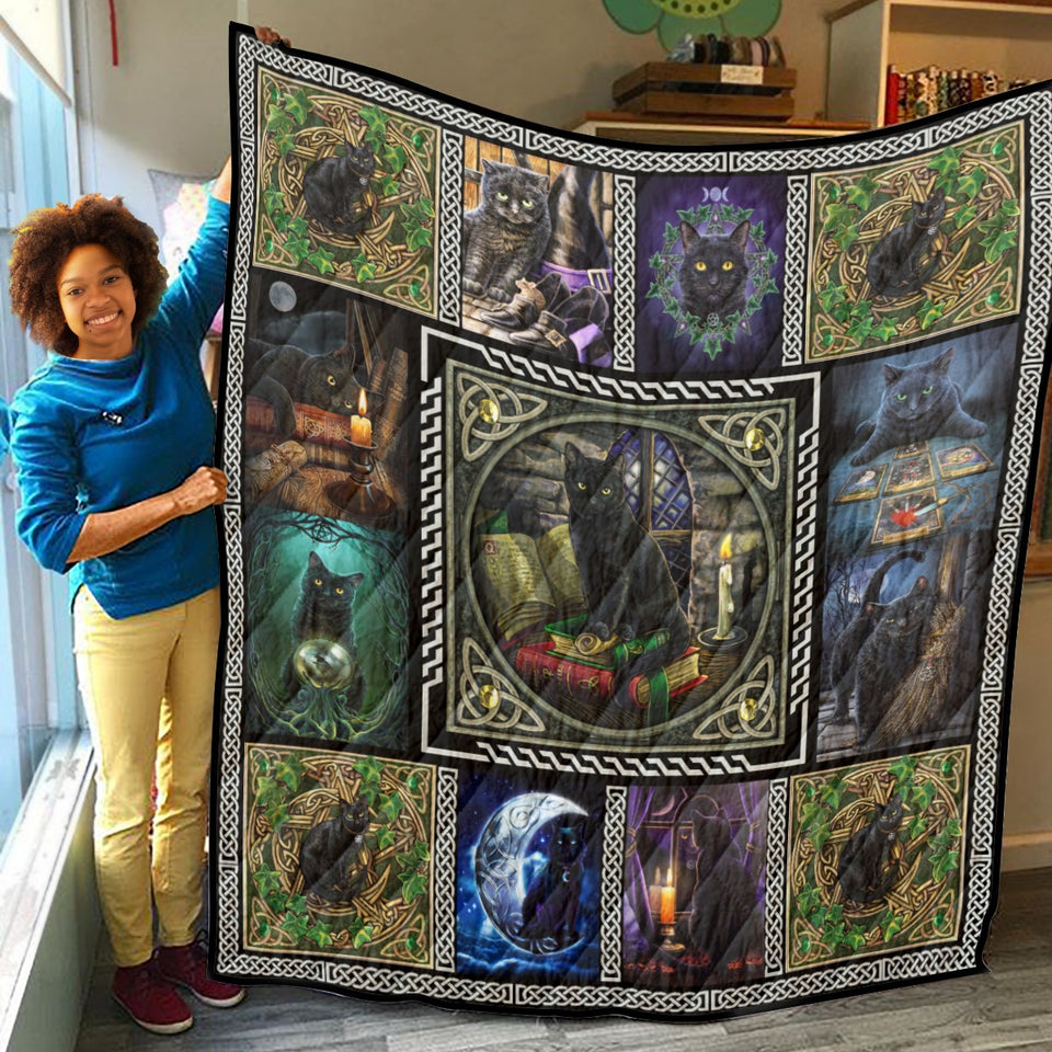 Wiccan Black Cat Quilt, Black Cat Quilt Blanket