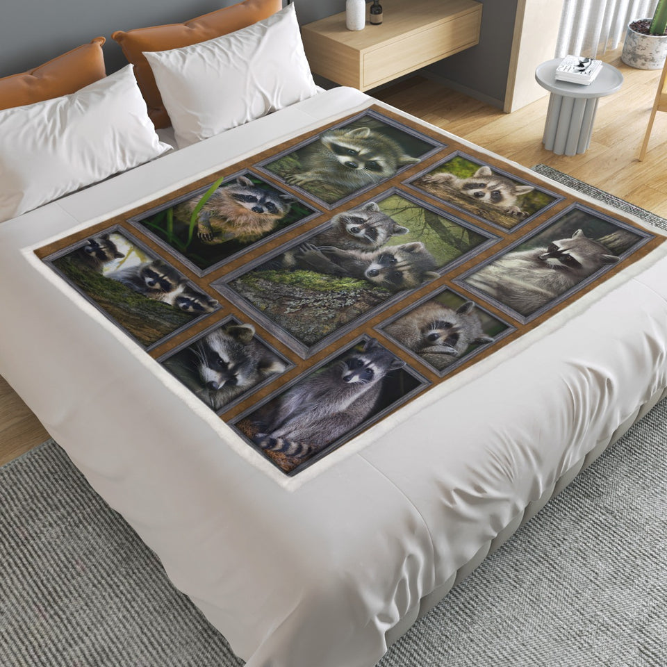 Raccoon Blanket, 3D Raccoon Fleece, Sherpa Blanket
