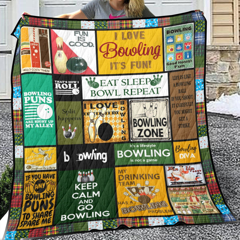 BOWLING Zone Blanket, Bowling Ball Quilt, Fleece, Sherpa Blanket Gift Idea