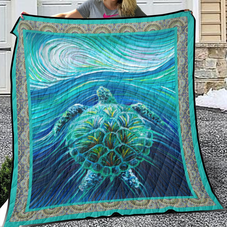 Sea Turtle Art Quilt, Gifts For Birthday Christmas Thanksgiving Quilt Blanket