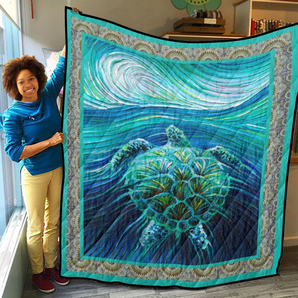 Sea Turtle Art Quilt, Gifts For Birthday Christmas Thanksgiving Quilt Blanket