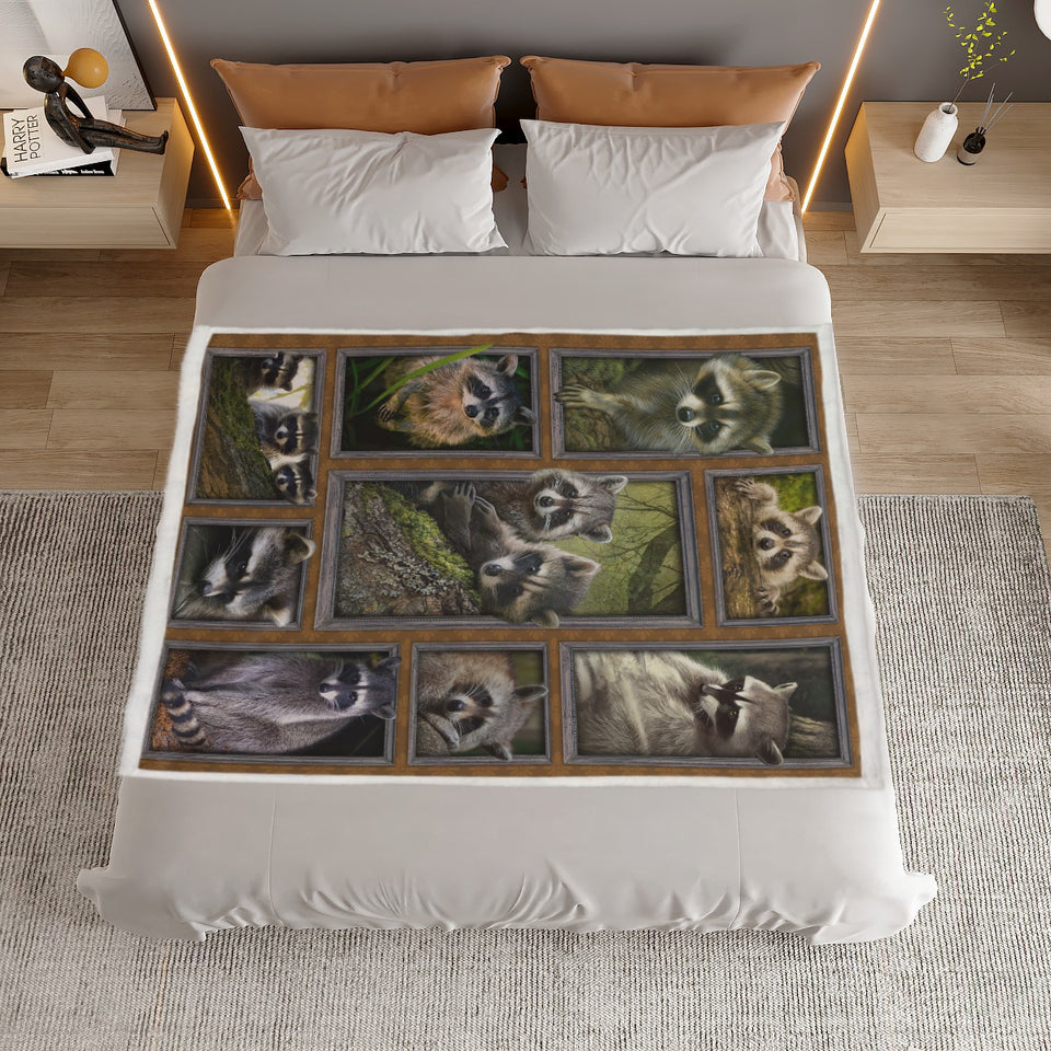 Raccoon Blanket, 3D Raccoon Fleece, Sherpa Blanket