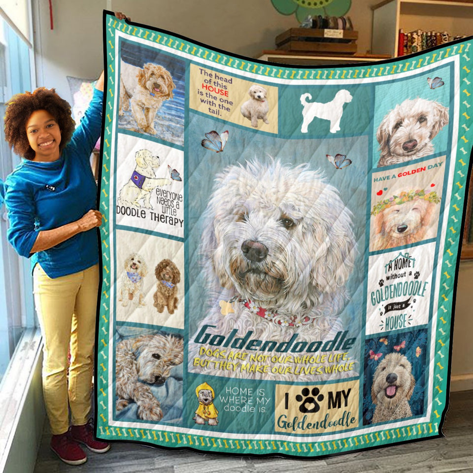 Goldendoodle Quilt, Happy Lovely Puppies Quilt Blanket, Dog Gift Dog Lover