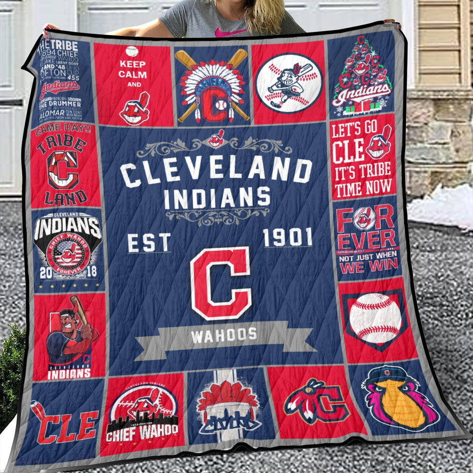 Cleveland Indians Quilt, Cleveland Indians Baseball Blanket Soft and Warm