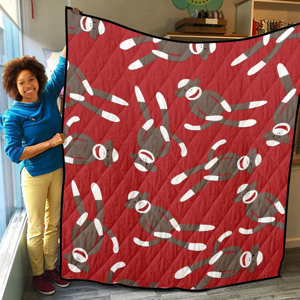 Red Sock Monkey Print Quilt, Red Sock Monkey Quilts Blanket Soft and Warm
